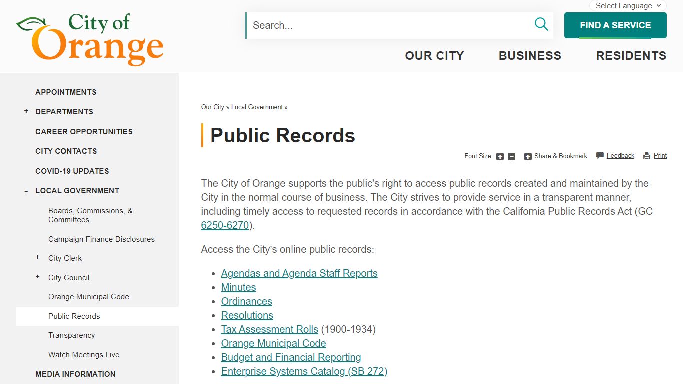 Public Records | City of Orange, CA